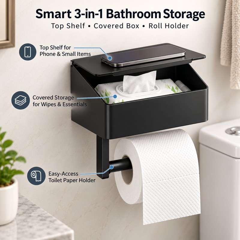 Stainless Steel Toilet Paper Holder with Wet Wipe Storage Box