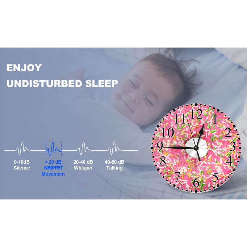 KEEPSUPER Pink Donuts Wall Clock Stripes Glaze and Colored Splashes