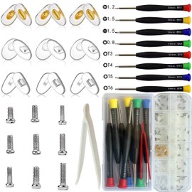 mingbuy Eyeglass Repair Kit Eyeglass Nose Pads Glasses Repair kit with Screws 3 Types of Nose Pads 80+ Screws Included 8 pcs of Precision Screw Sets (17)