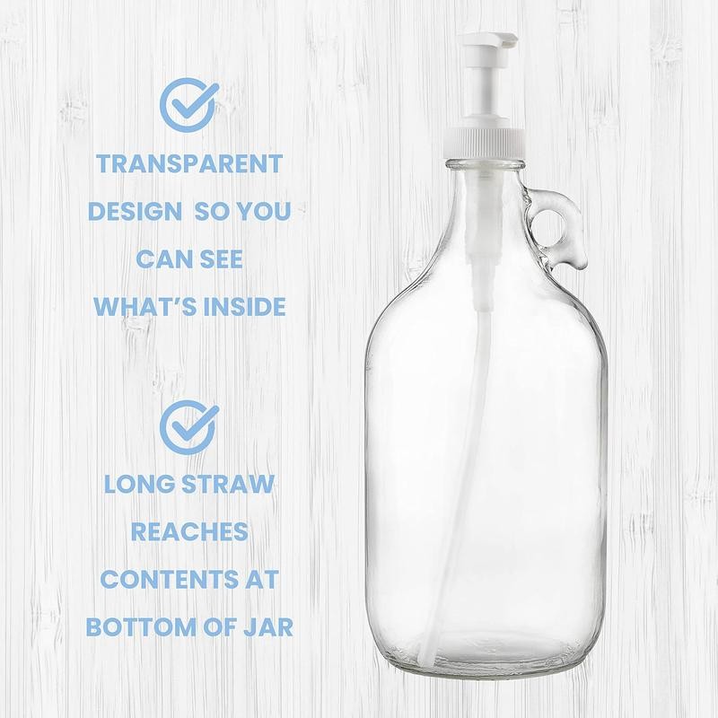 Half Gallon Glass Pump Dispenser Bottle, Large Jug with Pump