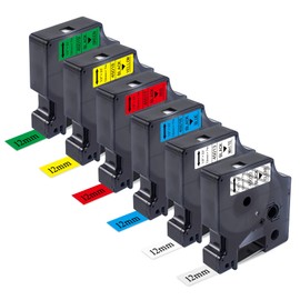 BEYONDTEK 6 x Compatible with Dymo D1 Label Tape 12 mm x 7 m for Dymo LabelManager 160 210D 360D 280 420P 500TS Compatible with Dymo D1 45013 45010 45016 45017 45018 45019 Writing bands