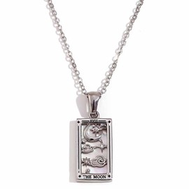 Psivika Gold Plated Tarot Card Necklace Vintage Necklace Good Luck Amulet Tarot Pendant Necklace for Women Men (Silver-Moon)