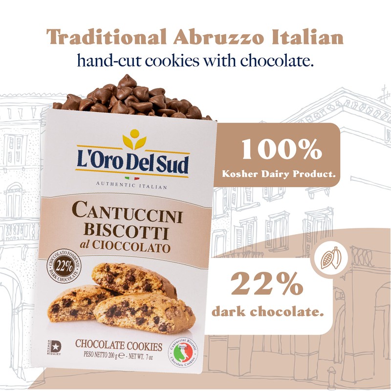 L'Oro Del Sud Chocolate Biscotti, Cantuccini d'Abruzzo, Italian Cookies Madewith