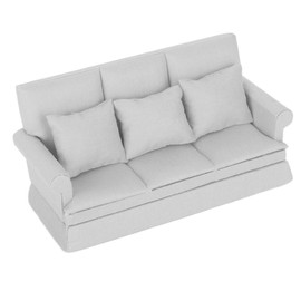 Dollhouse Sofa, 1:12 Doll House Mini Sofa with 3pcs Pillow Living Room Furniture Wooden Doll House Decoration Accessories(Grey)