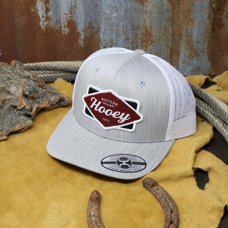 HOOEY Men's Diamond Adjustable Snapback Hat, Grey/White, One Size