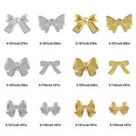 WOKOTO 600pcs Bow Charms for Nails, 3D Gold and Silver Bow Nail Charms 1 Box 3D Bows Designs Accessories Metal Alloy Bowknot Nail Art Rhinestones Cute Nail Jewelry for Women Girls Nail Decoration