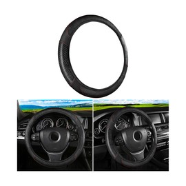 BESULEN Car Steering Wheel Cover, Anti-Slip Breathable Auto Steering Wheel Protector for Women Men, Leather Carbon Fiber Vehicle Interior Accessories, 15 Inch Universal for SUV, Truck, RV（Black）