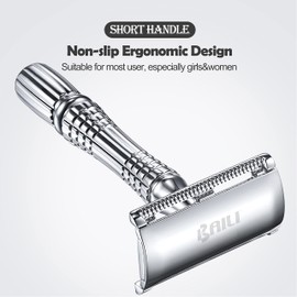BAILI Double Edge Safety Razor Rust-proof Reusable Manual Stainless DE Wet Shaving for Men Women with Mirrored Travel Case BD176B