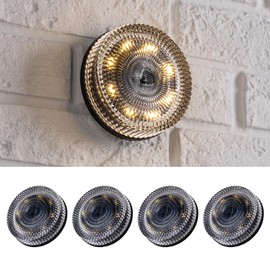 OPOIRA Glass Solar Deck Lights with Crystal Style, Modular-Design Waterproof Outdoor Fence Lights for Stairs Step Yard Patio Garden Wall Pathway, Decorative Patio Table Lighting, Warm White (4 Pack)