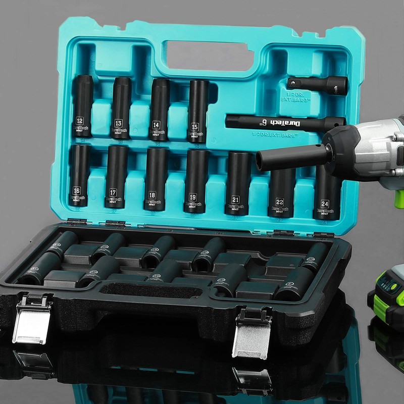 DURATECH 24-Piece Impact Socket Set, 1/2" Drive Deep Impact Socket