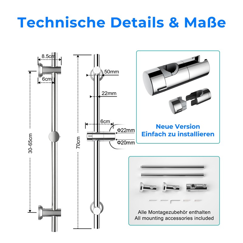 JOHO Shower Rail Stainless Steel with Shower Head Holder and