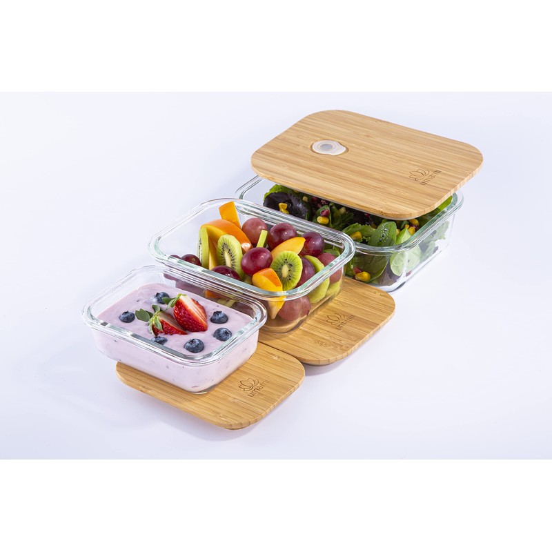 Umami Glass & Bamboo Meal Prep Container Set, 68 oz,