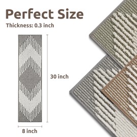 PADOOR 7PC Stair-Treads Non Slip, 3D Peel and Stick Stair Treads for Wooden Steps Indoor, Stair-Carpet Treads Washable Reusable Adhesive Stair-Runner Rugs for Kids and Dogs 8"x30" Grey