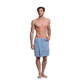 Turkuoise, toalla turca turca de algodón para hombre, de terciopelo, hecha en Turquía, color azul claro