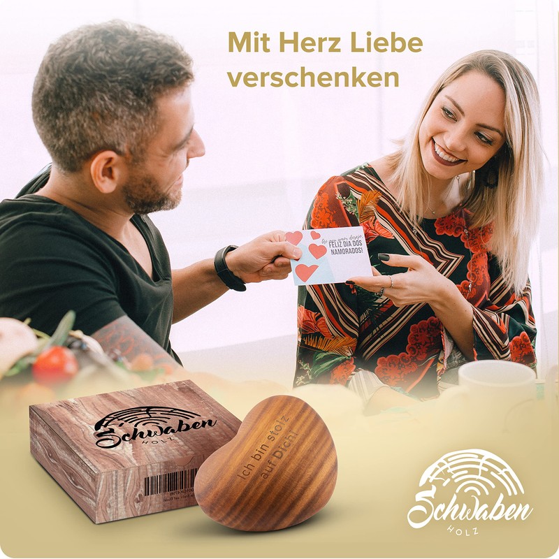 Schwabenholz® Wooden Worry Stone Heart - Ich bin stolz auf