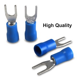 100pcs Insulated Fork Spade Wire Connectors, U Type Electrical Crimp Terminal for 16-14AWG Cable by MILAPEAK (Blue)