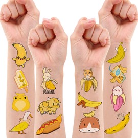 Cute Banana Temporary Tattoos 8 Sheets 90PCS Yellow Banana Party Decorations Supplies Favors Fruits Theme Birthday Cute Stickers Christmas Gifts for Boys Girls Class School Prizes Carnival