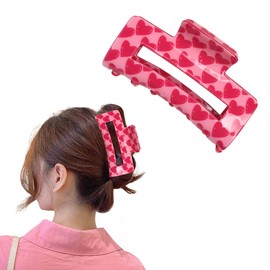 ZEYER Valentine's Day Hair Clips for Women and Girls Large Acrylic Red Heart Shape Romantic Claw Clips for Thick Hair Design Claw Clip for Thick Thin Hair Valentine's Day Hair Clips for Women 1Pcs