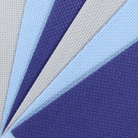 KCS 4/6 pc of 12" x 18"(30cmx45cm) 16CT Counted Cotton Aida Cloth Cross Stitch Fabric (6 pc, Sea Foam+Light Blue+Royal Blue)