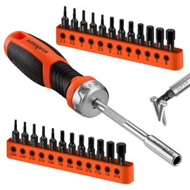 HORUSDY 25-Piece Hex Screwdriver Bit Set | Metric and SAE Hex Bit Set 1/4 inch Ratcheting Magnetic Bit Driver