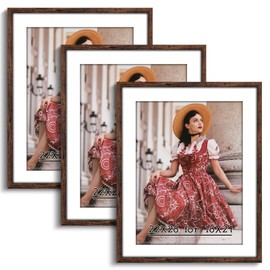 HLiWEGNS Dark Brown 22x28 Frame Set of 3 - Rustic Woodgrain 22 x 28 Poster Frame for Pictures 18x24 with Mat or 22x28 Picture Frame Without mat for Wall Gallery Display - Ideal Christmas Day