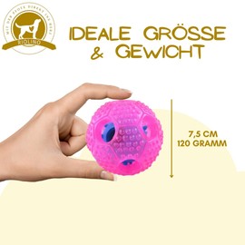 Dog Ball with Dental Care Nubs Dog Toy Made of Natural Rubber - Robust Ball Diameter 7.5 cm - Dog Ball for Large and Small Dogs - Natural Rubber Chew Toy for Treats (Pink)
