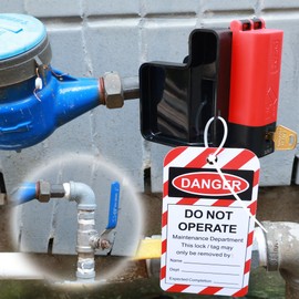 Adjustable Ball Valve Lockout Device - OSHA Compliant Lock for 1/4''-2-1/2'' Valves & Pipes - Weatherproof Outdoor Water Spigot Lock with Red Design for Industrial Faucet/Pipeline Safety