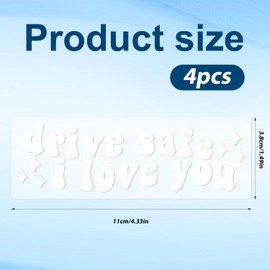 4pcs Drive Safe I Love You Decal, Car Mirror Stickers Cute Rear View Mirror Sticker Affirmation Car Sticker for Windows Water Bottles Vanity Mirror Car Decoration Accessories (White)
