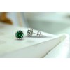 Sterling Silver Simulated Emerald Crown Stud Earrings