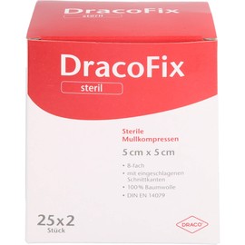 DRACOFIX Peel Compresses 5 x 5 cm Sterile 8-Ply 25 x 2 Pieces