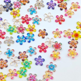 50Pcs Flower Nails Charms Colorful Flowers Nail Charms and Gems 3D Resin Nail Jewelry Five-Petal Flowers Acrylic Nails Supplies Spring Summer Nails Rhinestones Accessories for Women DIY Craft Manicure