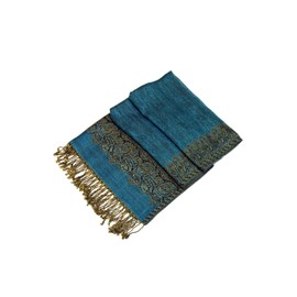 Sakkas Border Pattern Layered Reversible Woven Pashmina Shawl Scarf Wrap Stole - Turquoise