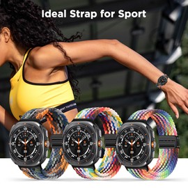 XMUXI Compatible with Samsun Watch Ultra Strap 2025 2024 Weave Nylon Band for Galaxy Watch Ultra Strap 47mm Adjustable Replacement Elastic Bands for Galaxy 8/7 Ultra Straps (Dark Cherry)