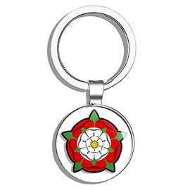 HJ Media Tudor Rose Shaped (Insignia Emblem UK England British) Metal Round Metal Key Chain Keychain Ring