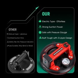 Antstone 8" Electric Vacuum Suction Cup Lifter 2 Pack Heavy Duty Electric Glass Suction Cups with 440lbs Load, Pressure Monitor, Auto Start Pump to Lift Large Glass, Granite, Tile, Metal, Windshield