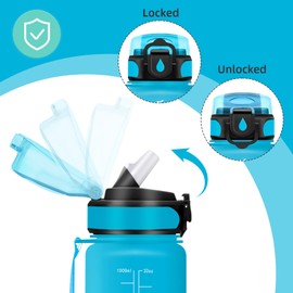 Vikaster 1000 ml Drinking Bottle, 1 Litre Leak-Proof Plastic Water Bottle, Ideal Sports Bottle - Sports, Bike, Fitness, Outdoor, B-Blue + Purple