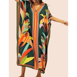 Bsubseach Kaftan Dresses for Women Plus Size Beach Cover Up Swimsuit Coverup Resort Wear Caftans for Women Green