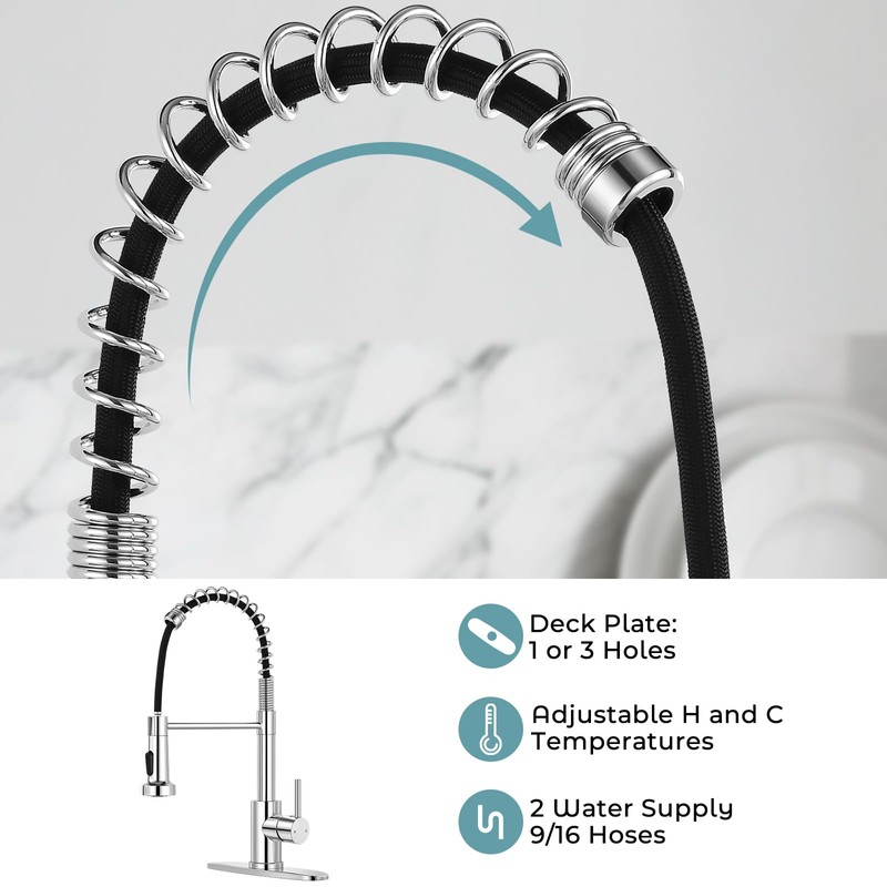 KHQF Kitchen Faucet with Pull Down Sprayer,Commercial Single Handle Stainless