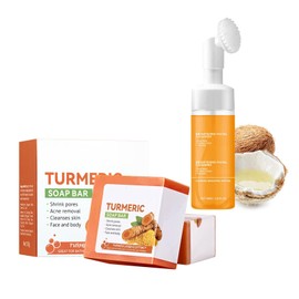 SIKture Turmeric Facial Cleanser, Turmeric Face Wash & Soap, Foaming Face Cleanser with Silicone Brush, Deep cleansing, oil control, smooth skin