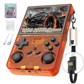 R36XX Retro Gaming Console 128G, Handheld Video Game Console 22000+ Classic Games 12+ Emulators, 3.5″ IPS OCA Screen, 640*480 Resolution, Open Source Linux System, WIFI Support (Orange)