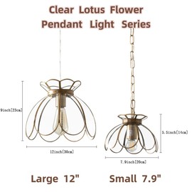 Yifi Glass Pendant Light Fixture, Brass Ceiling Pendant Lighting, Adjustable Chain Gold Mini Chandelier, Elegant Flower Hanging Lamp for Kitchen Island Dining Room Living Room Cafe Shops, Clear