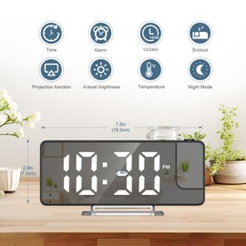 Ankilo Neueste Projektionswecker, Wecker Digitaler mit Temperatur, 180° Projekt Uhr, Elektronische Tischuhr, Reisewecker, einstellbare Helligkeit, 12/24H Anzeige, Digitaluhr für Haus,Schlafzimmer,Büro
