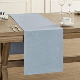 ZeeMart Basic Linen Style Table Runner, 14 x 108 Inch Blue Chambray, Rustic Farmhouse Light Dusty Blue Table Runners 108 Inches Long, Everyday Polyester Table Runner - Machine Washable & Easy Care