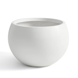 FloraFairy Fiberstone Sphere Planter, 19.3" Dia x 13" H Large Flower Pot with Drainage Hole and Silicone Plug, Round Plant Container for Indoor or Outdoor, 15" Opening, Large White