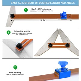 Stair Tread Template Tool - Stair Tread Gauge, Stair Tread Jig, Adjustable 7.67" to 49" in Length, Stair Tread Measuring Tool Suite for Stairs, Risers, Partitions, Shelf Scribe Layout