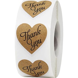 Thank You Stickers Heart Shape Natural Kraft Labels 1 Inch Hearts 500 Adhesive Stickers