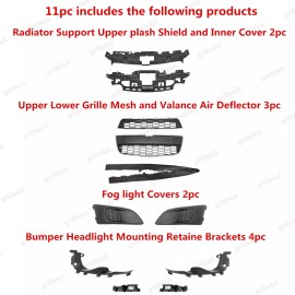 NAYSON 11PC For Sonic 2012-2016 Bumper Radiator Cover Upper Lower Chrome Grille  Kit