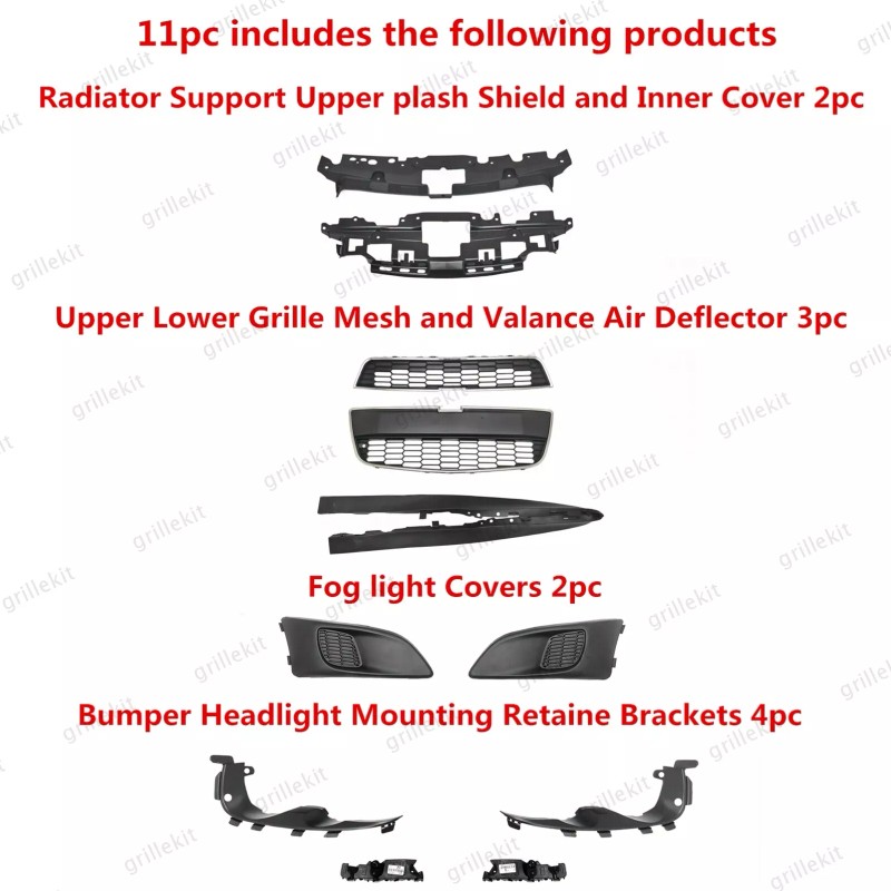 NAYSON 11PC For Sonic 2012-2016 Bumper Radiator Cover Upper Lower