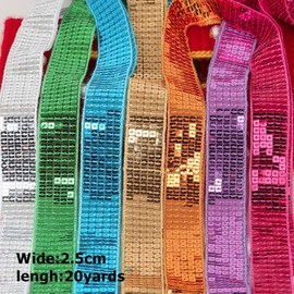 20 Yards 5 Rows Crafts Sequin Flat Glitter Stretch Bling Paillettes Fabric Ribbon Metallic Applique Trim Lace for Dress Embellish Headband Dancing Costume Stage Garments Decoration (Light Purple)