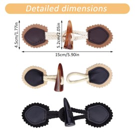 8 Sets Leather Sew-On Toggles Closures with Resin Horn Button Sewing Accessories,for Coat Clothing,Knitwear,Windbreaker,Padded Jacket,Down Jacket,Clothing Buttons Replacement Kit(3 Colors)